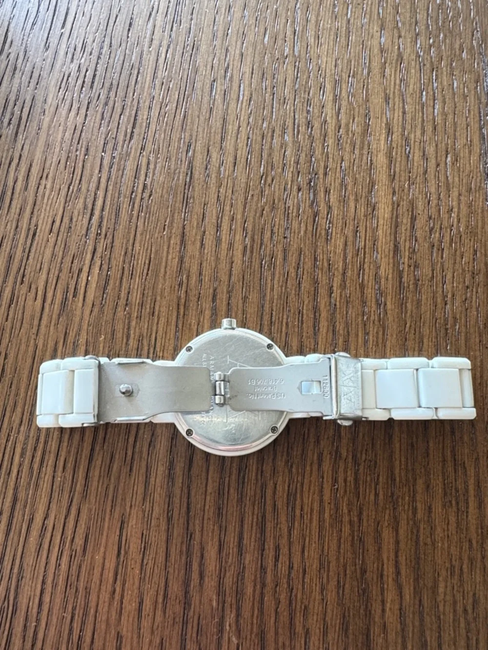 Armani Exchange White Acrylic Bracelet Watch with Diagonal Crystal Detail